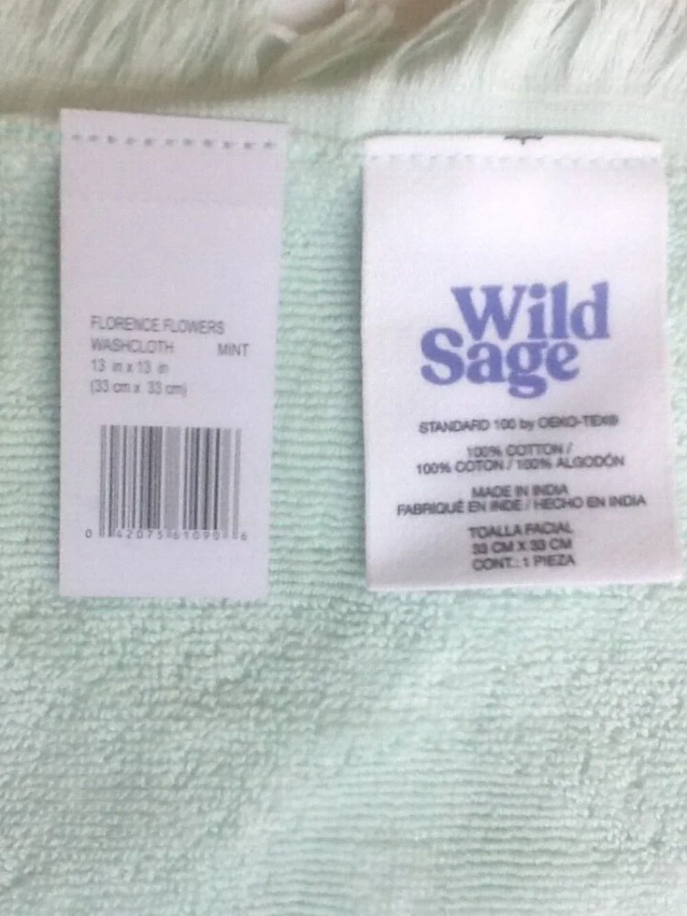 3 Wild Sage Florence Embossed Flowers Cotton Washcloths in MINT GREEN w/ Fringe